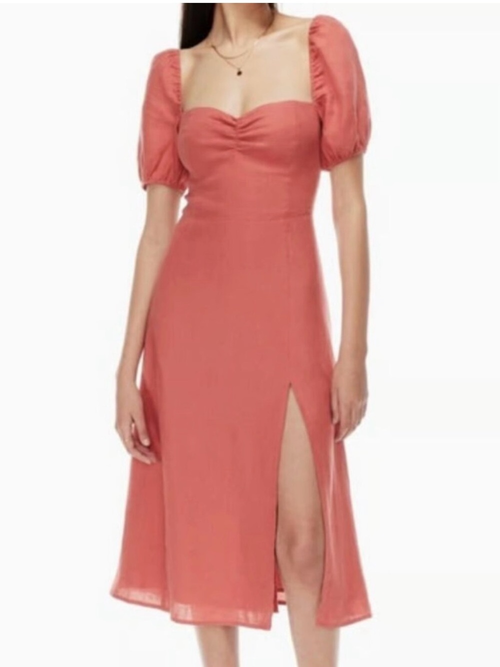 Wilfred Puff Sleeve Midi Dress in Dusty Coral